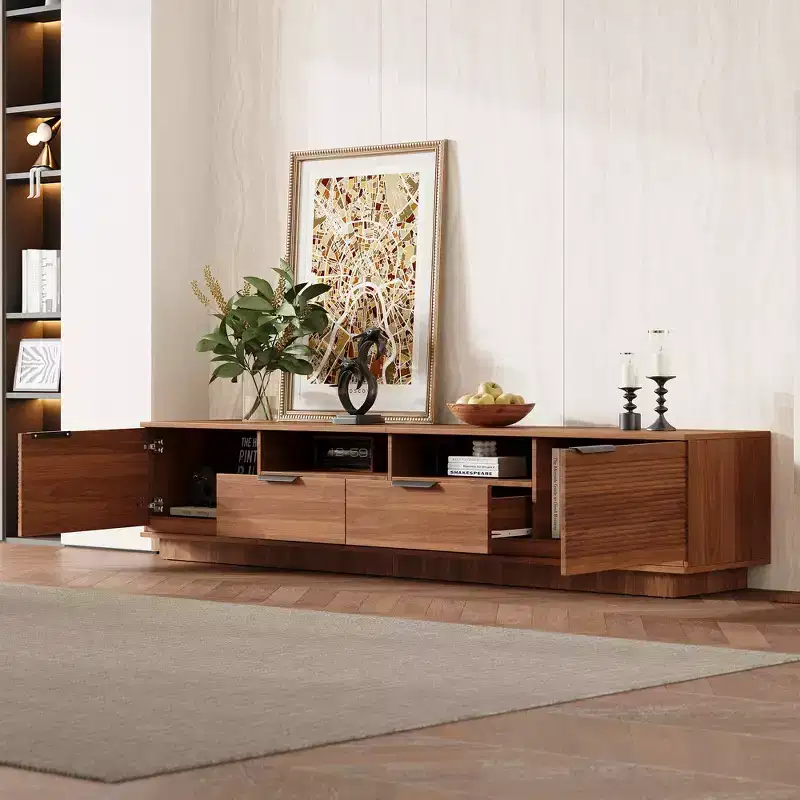 GDFStudio Yaakov 78 Modern Minimalist TV Stand with Sleek lines, 2 Deep Drawers and Open Shelves