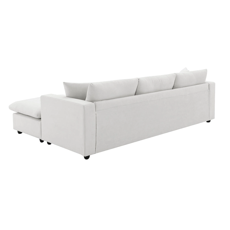 L-shaped Sectional Cloud Couch Set w/Throw Pillows, Ottoman, Wide Seat