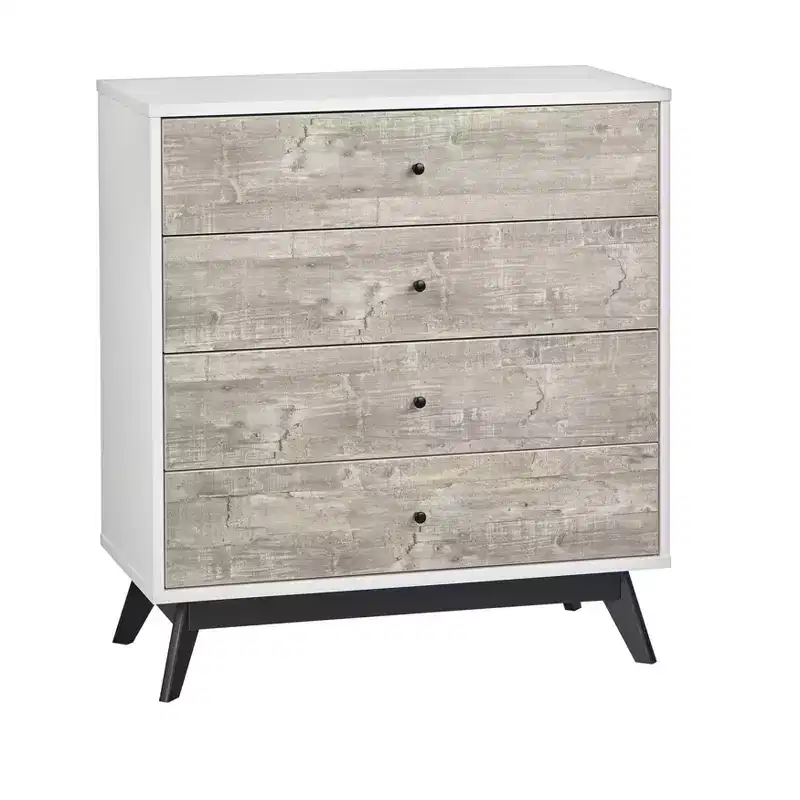 4 Drawer Chest White/Weathered Gray: Space-Saving Vertical Storage