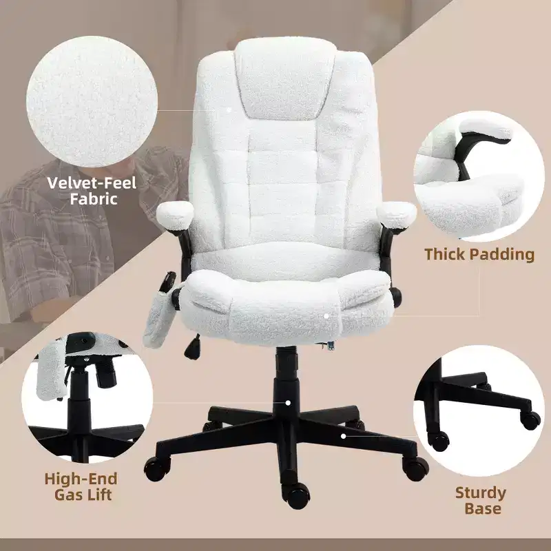 Vinsetto 6 Point Vibrating Massage Office Chair with Heat, Velvet High Back Executive Office Chair with Reclining Backrest, Armrests