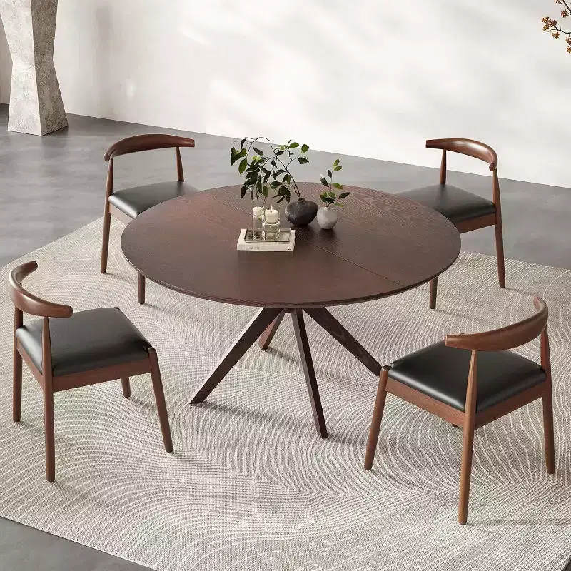 47.2 Solid Wood Round Dining Kitchen Table for 4-6 People Modern Farmhouse Dining Room Tables for Dinette Restaurant Walnut