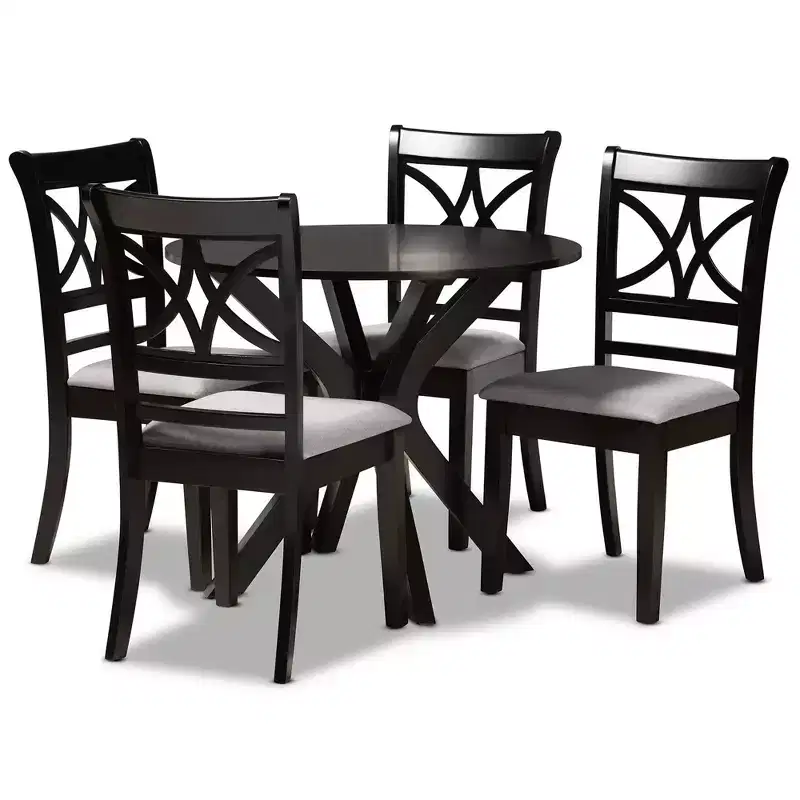 5pc Julia Upholstered Wood Dining Set Gray/Dark Brown - Baxton Studio
