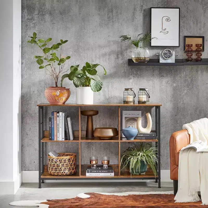 Bookshelf, Cube Shelf, Console Table, TV Stand with 6 Storage Cubes, 13 x 47.2 x 31.5 Inches Industrial Design, Rustic Brown