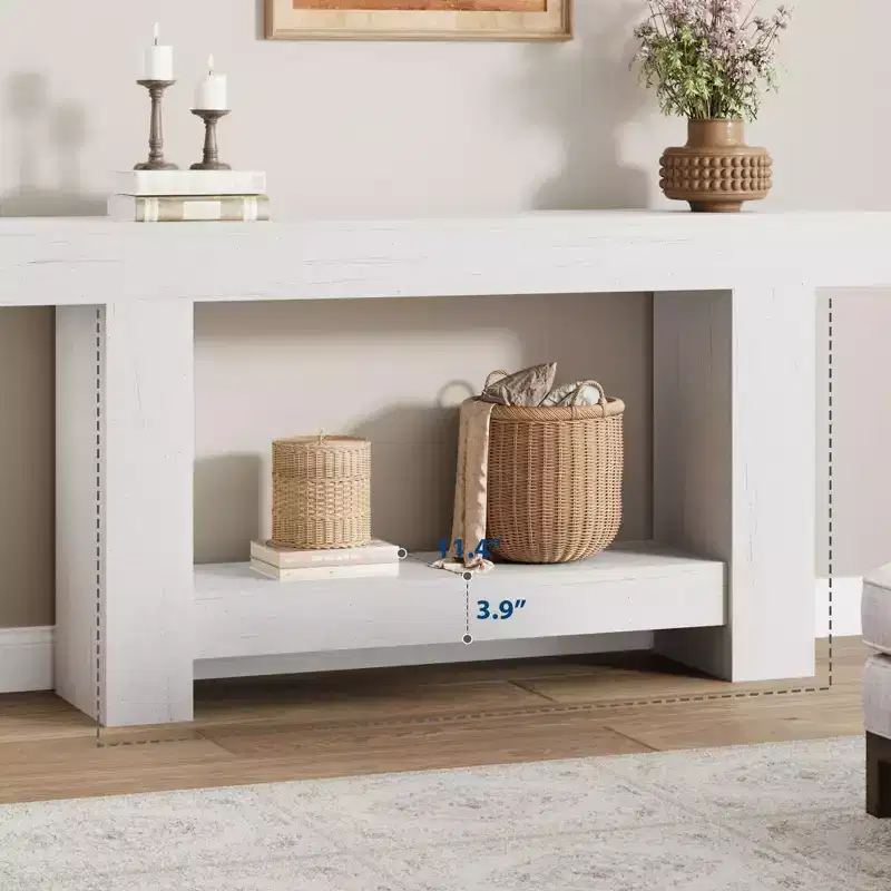 63 Farmhouse Console Table with 2-Tier Storage, Long Entryway & Sofa Table for Living Room and Hallway