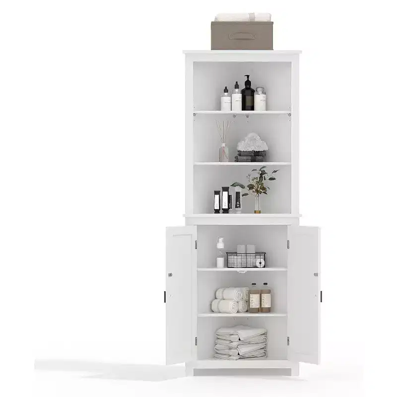 63.8 Tall Corner Storage Cabinet with Adjustable Shelves, Modern Freestanding Accent Cabinet for Bathroom, Kitchen, Living Room