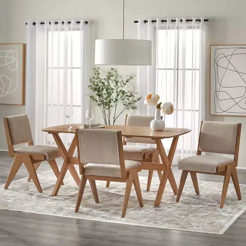 Lifestorey 5pc Baywood Mid Century Solid Wood Dining Set Light Oak/Beige