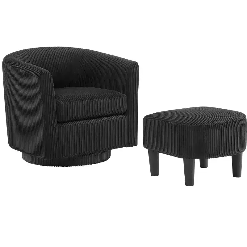 Modern Swivel Barrel Chair and Ottoman Cozy Lounge Seating