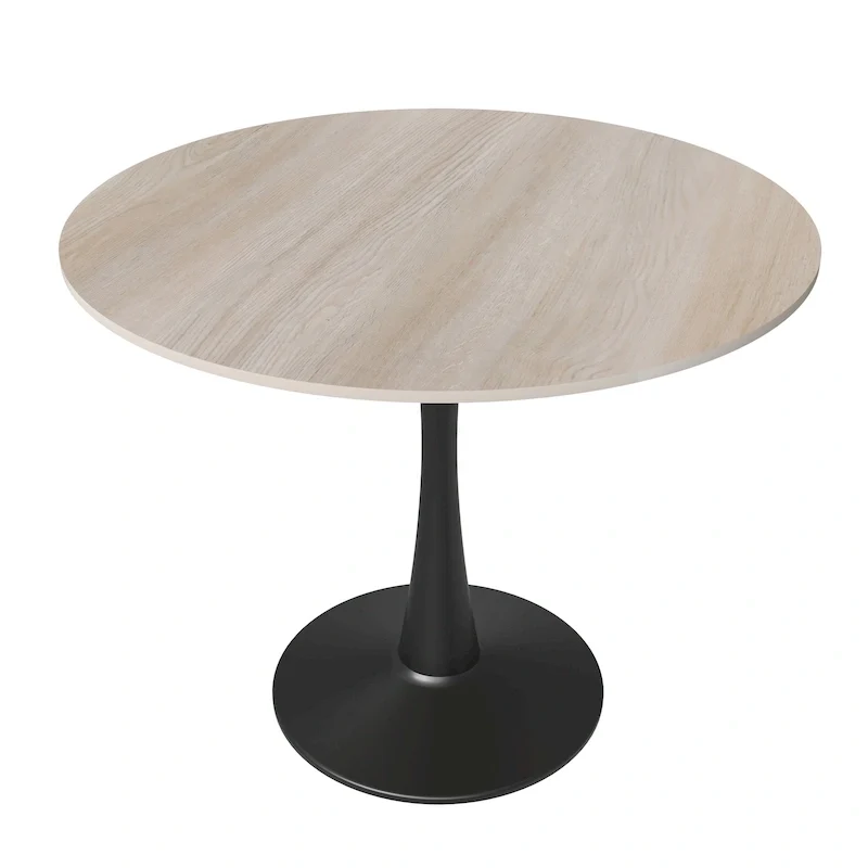 35in Round Dining Table with Sintered Stone Tabletop, Black Steel Pedestal Base, Scratch-Resistant