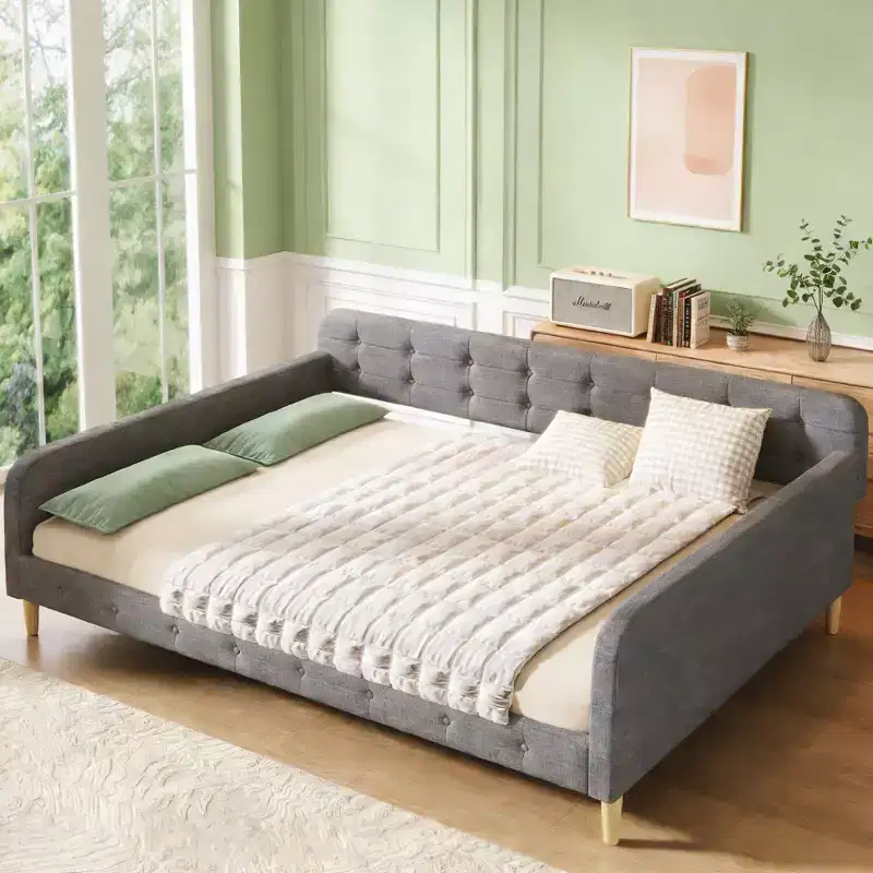 Modern Queen Size Linen Upholstered Daybed