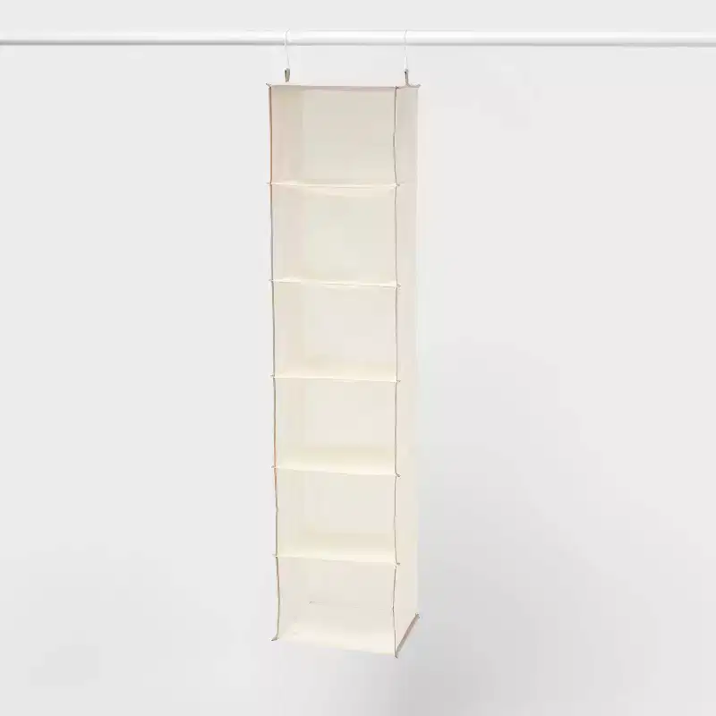 6-Shelf Hanging Closet Organizer, Fabric, Tan, 52