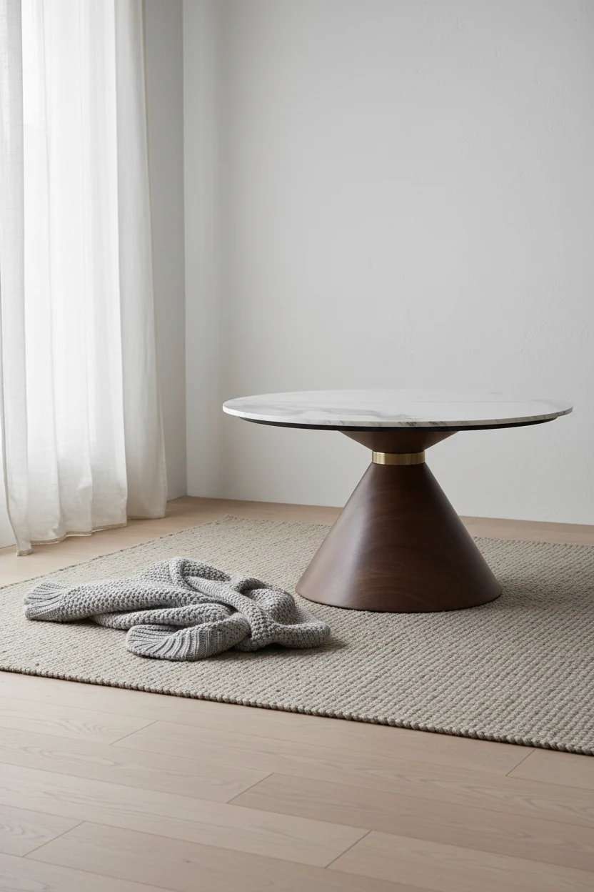 31.5 Modern Round Coffee Table with White Sintered Stone Top