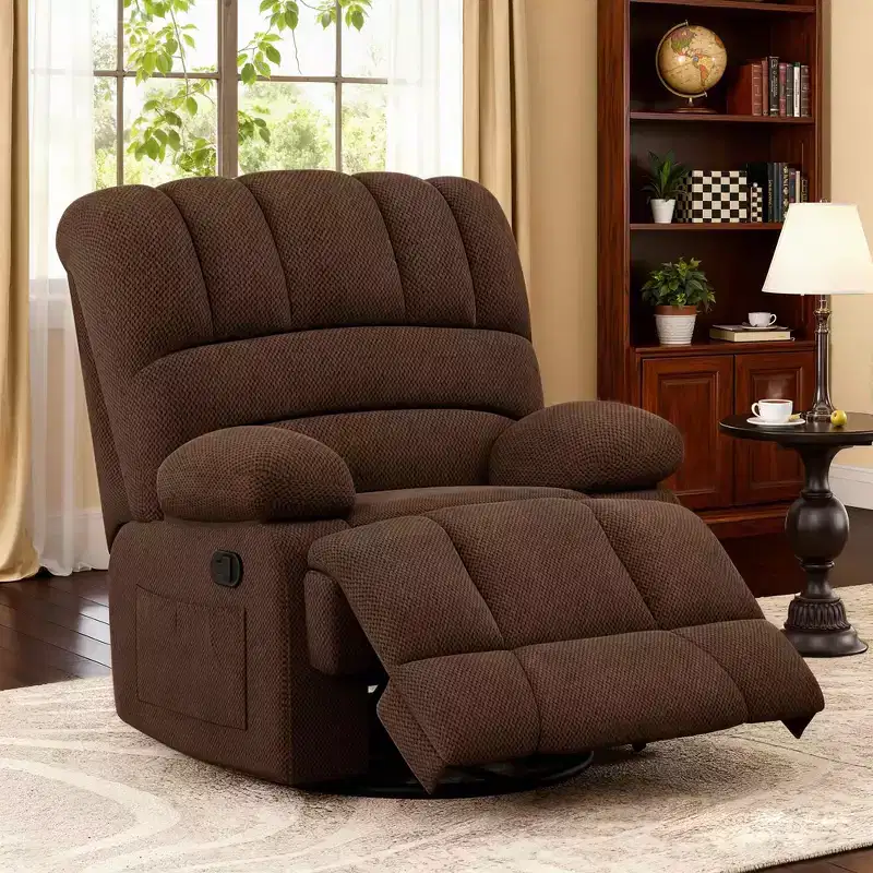 MAYEERTY Chocolate Oversized Swivel Rocker Recliner Sofa for Adults, Velvet, Perfect for Living Room