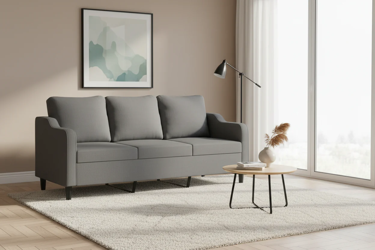 Modern Fabric Sofa Chair – Padded Armchair with Metal Frame, Black