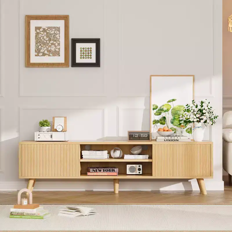 GDFStudio Avalon Wood Fluted Wave TV Stand for TVs up to 70 Inches