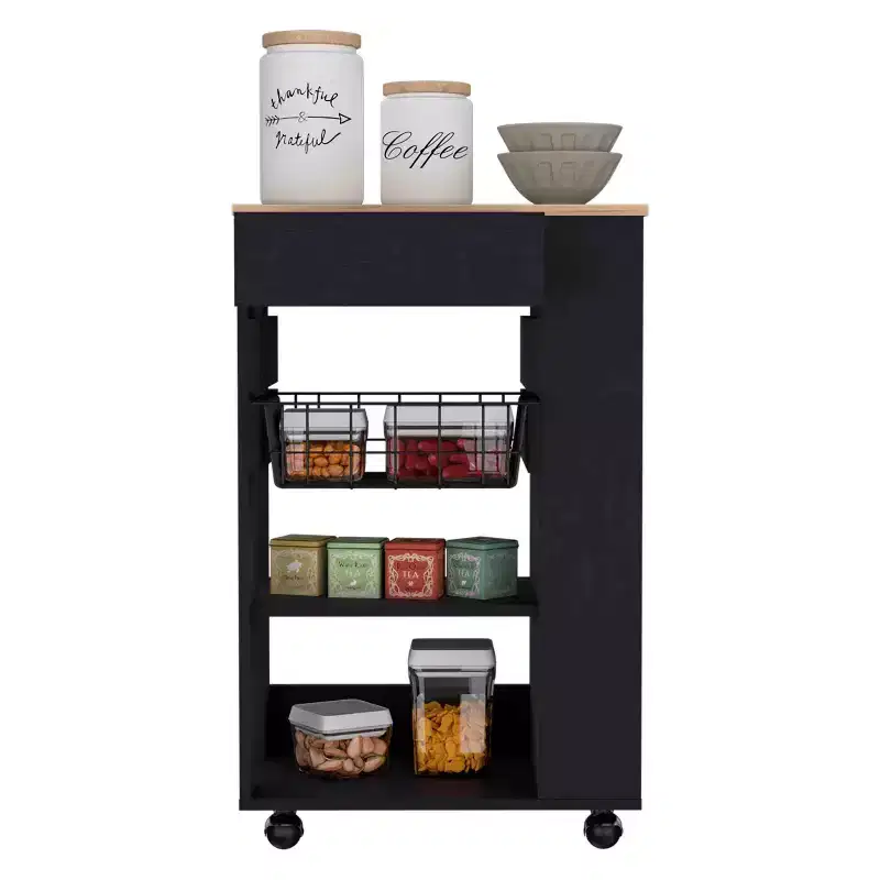 Okak Modern Kitchen Island With Storage, Kitchen Cart with 1 Drawer and 2 Open Shelves, Kitchen Island On Wheels for Kitchen, Dining Room