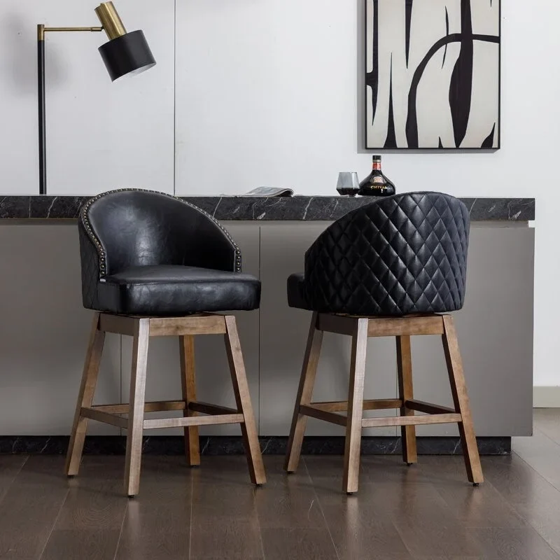 Swivel Wood Counter Height Bar Stools with Footrest (Set of 2)