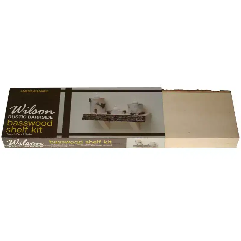 Basswood Live Bark Edge Wall Shelf Kit with Mounting Brackets