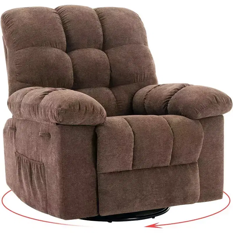 360 Swivel Rocker Chair for Living Room,Upholstered Fabric Glider Nursery Chair with Side Pockets for Small Spaces(Brown)
