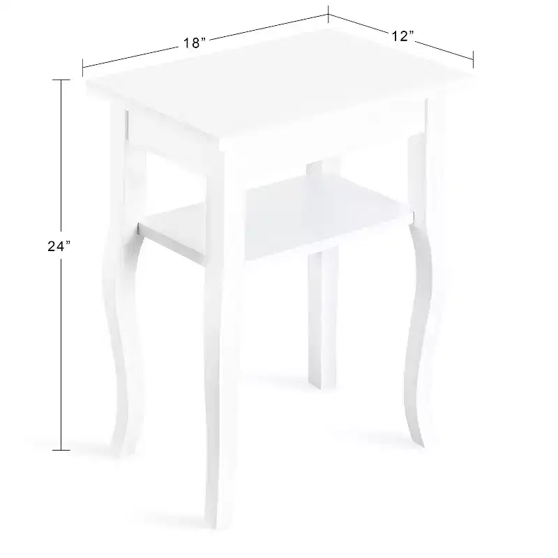 Glam Rectangle Side Table with Cultured Marble Top & Wood Base, 18x12x24, White