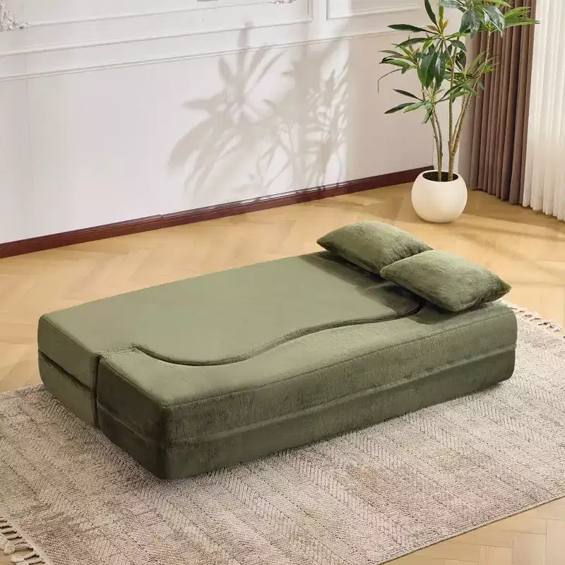 MAYEERTY Queen Size Foldable Sofa Bed, Plush Futon Couch High-Density Foam Convertible Sleeper Floor Couch for Living Room Guest Room Bedroom