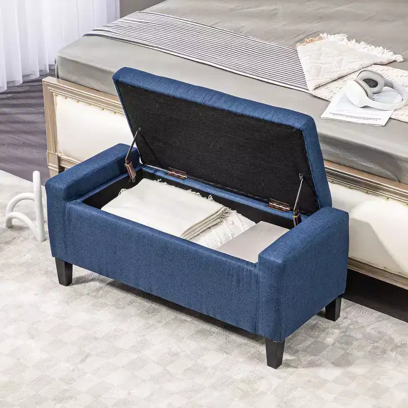 Upholstered Storage Ottoman Bench, Button Tufted Ottoman with Hidden Storage, Lift Top for Living Room