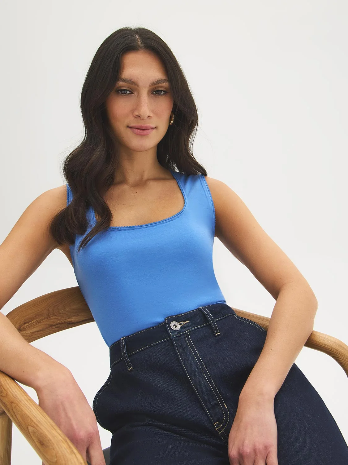 Picot-Trim Square Neck Tank Top
