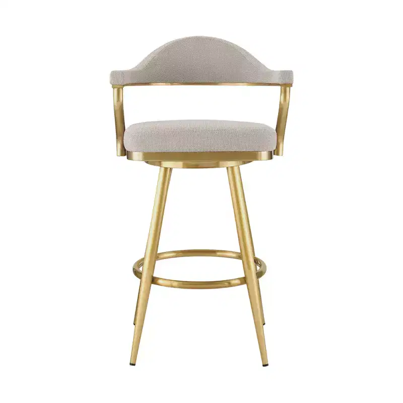 HomeRoots 26 Taupe and Gold Fabric and Stainless Steel Counter Height Swivel Bar Chair