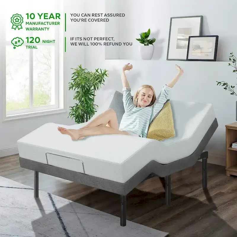 Adjustable Bed Frame with 14-inch Hybrid Mattress, Dual Massage USB, App Control, Remote - Split King