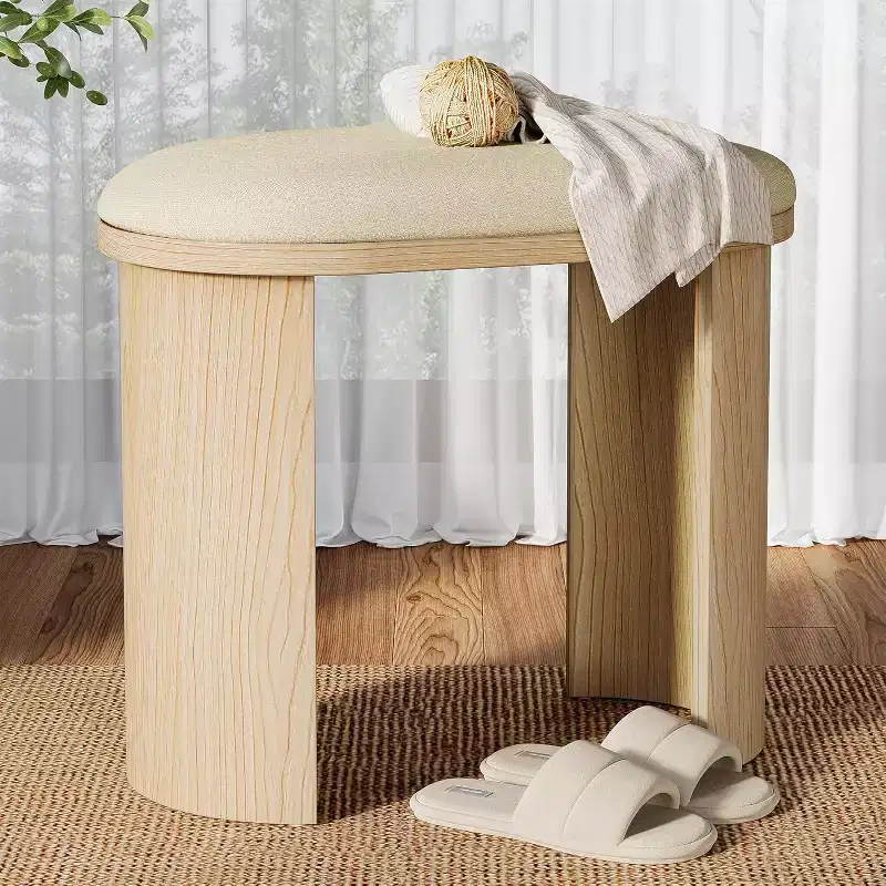 Lantine 23.6-Inch Vanity Stool Chair, Ottoman Stool Foot Rest for Couch with Cushion,Small Entryway Bench for Living Room, Bedroom, Makeup Room, Beige