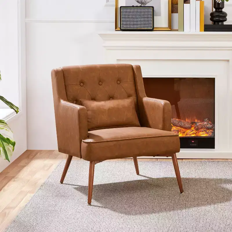 Yaheetech PU Leather Accent Chair Armchair for Living Room Bedroom Office, Retro Brown