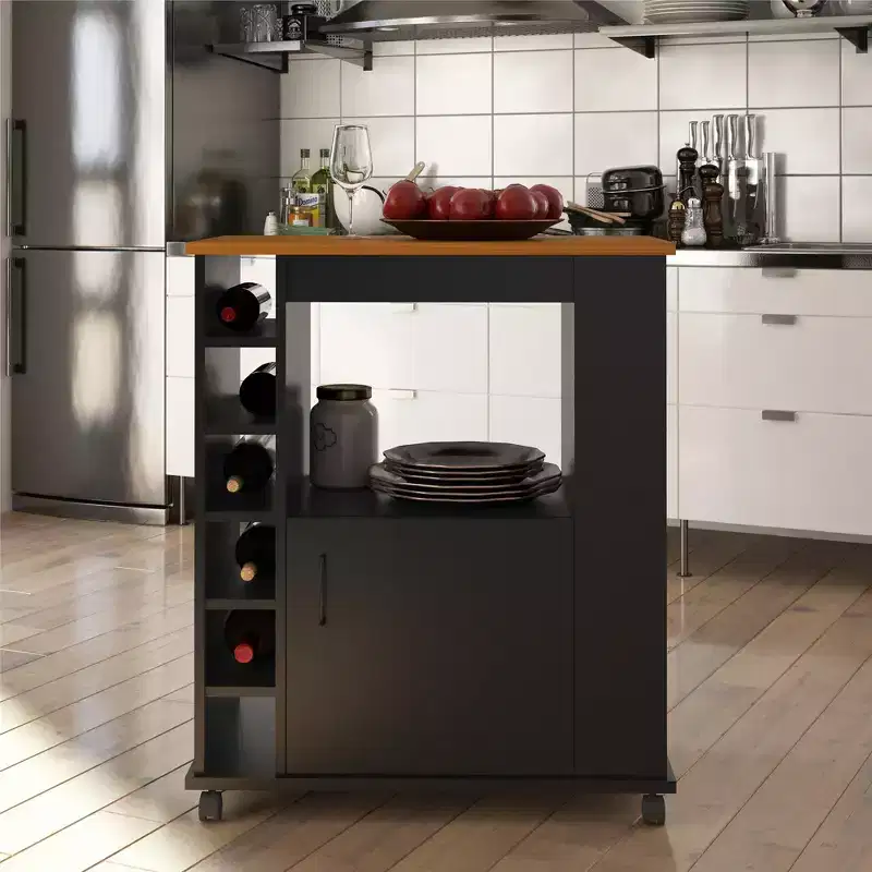 Rolling Kitchen Storage Cart with Wine Cubbies and Shelves – 35.13