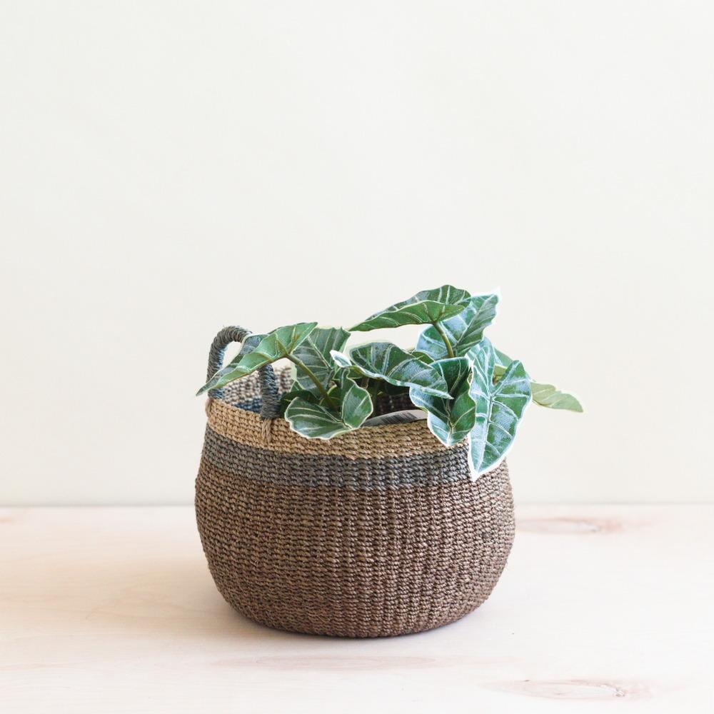 Brown Tabletop Bulge Basket with Handle - Catch-all Basket