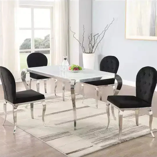 Glass Top Dining Table with Cabriole Steel Base
