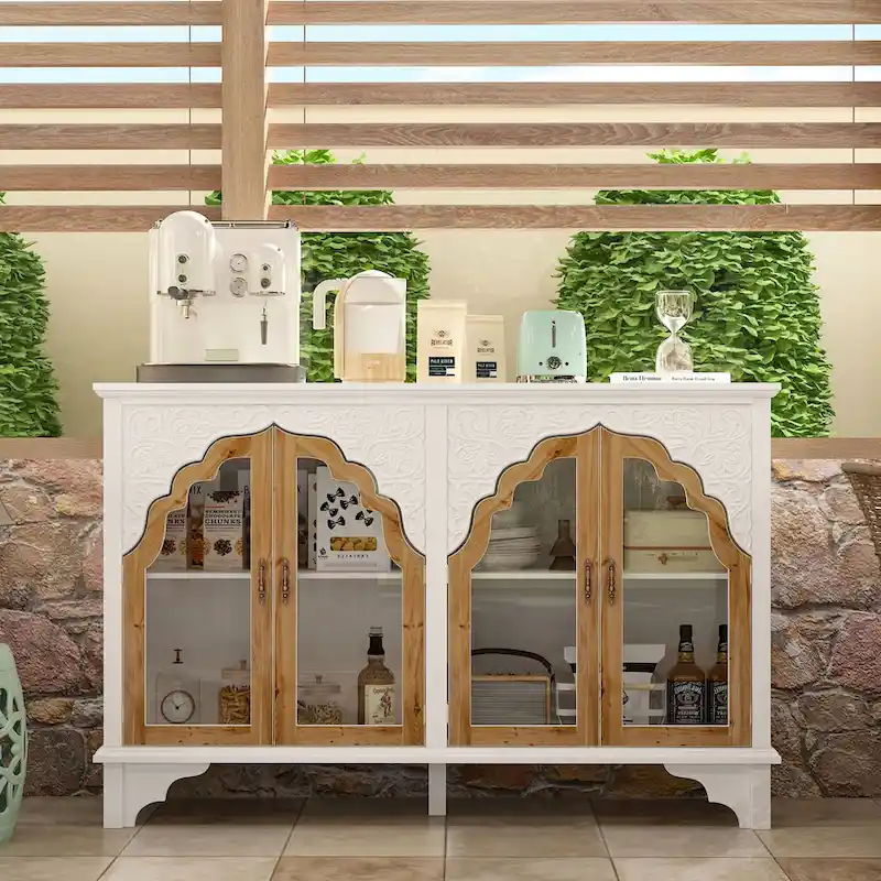 Wooden Carved Bathroom Cabinet Accent Cabinet Sideboard Acrylic Glass