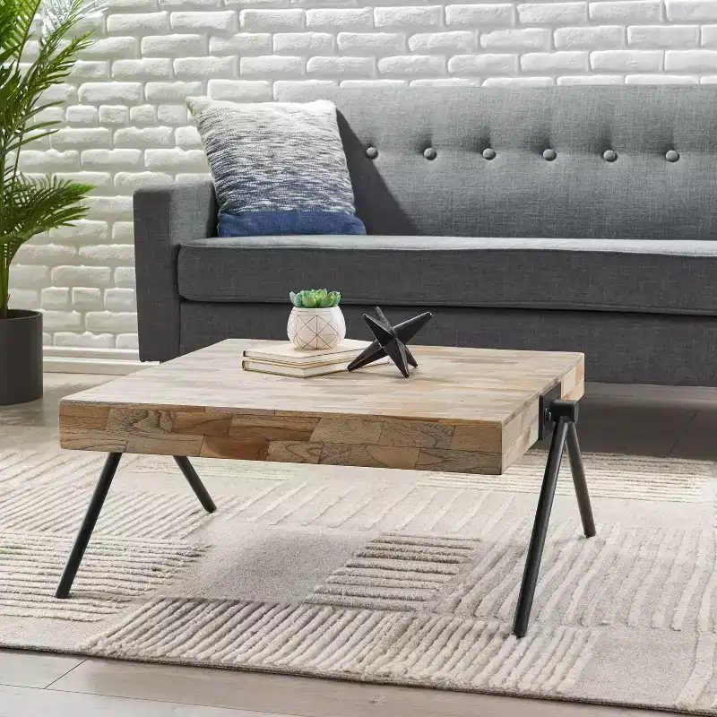 28W Coffee Table Cocktail Table Center Table, Mango Wood, Modern Industrial Design - Merax