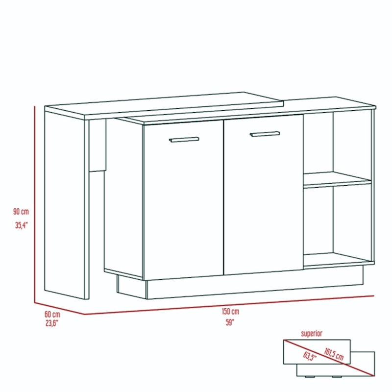 Chesterfield 2-Shelf 1-Drawer Kitchen Island Black Wengue and Light Oak