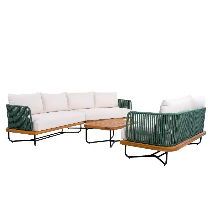 Christopher Knight Home Lucas 4 Piece Outdoor Rope Woven Acacia and Iron Seating Set