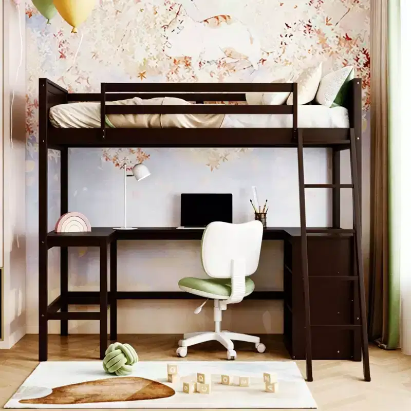 Luxystar Modern Twin Size Loft Bed with Built-In Desk and Storage Shelves,
