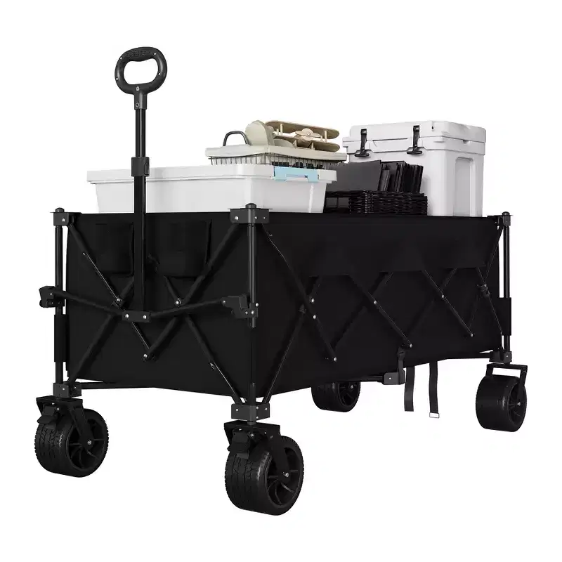 Extra Large Folding Wagon Cart, Heavy Duty Collapsible Utility Wagon with Cup Holders, All-Terrain Foldable Wagon for Beach, Camping, and Sand Use