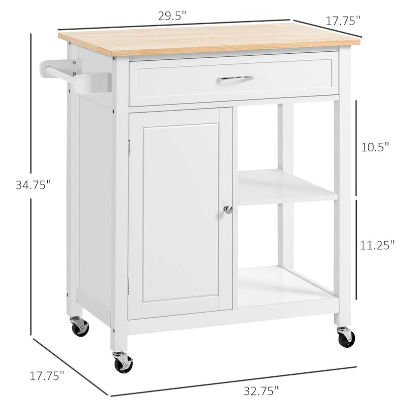 Rolling Kitchen Island Cart with Drawer and Shelves