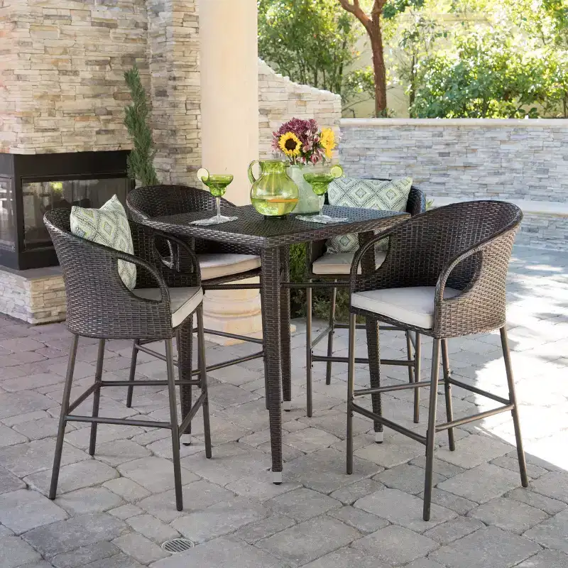 Christopher Knight Home Plauche Outdoor Wicker and Iron 5 Piece Bar Set with Cushion
