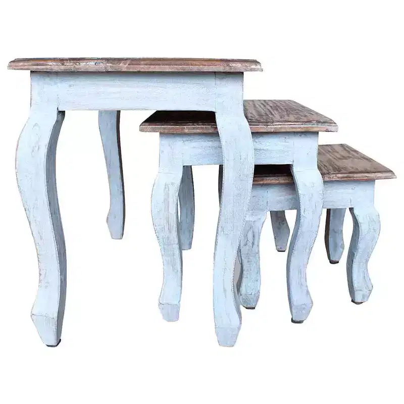 vidaXL Nesting Table Brown, White Solid Mahogany Wood Small, Medium, Large