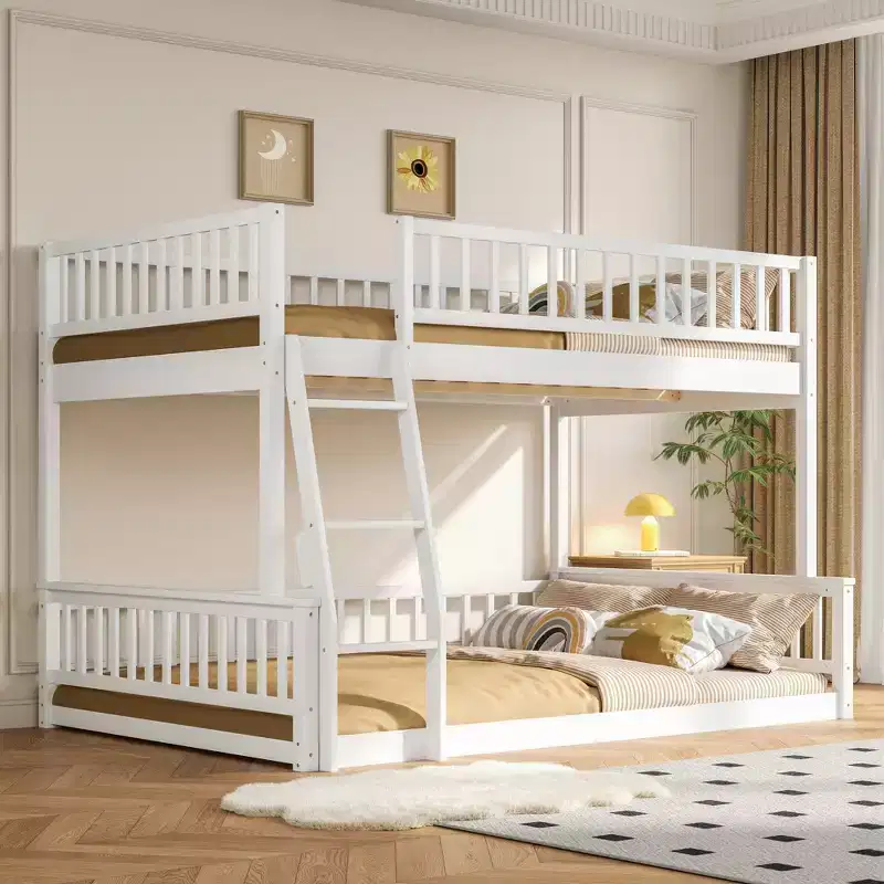 FAMYYT Queen Size Wood Bed?With Guardrail, ladder, Easy Assembly