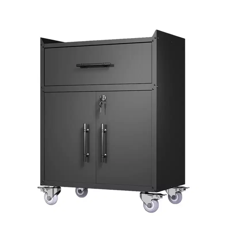 Clihome 2-Door and 1-Drawer Tool Cabinet with Lock, Rolling Storage Cabinet with Locking Casters, Adjustable Shelf Metal Organizer