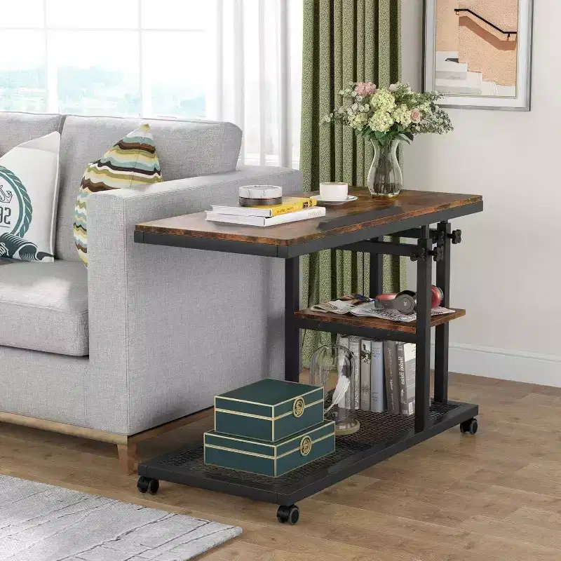 Mobile C-Type Adjustable Desk, Rustic Brown