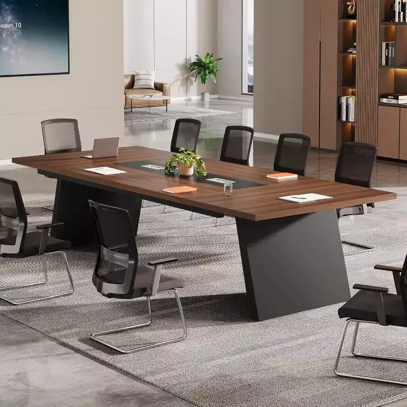 Lantine Modern 8ft Conference Table, Meeting Room Table with Cable Management, Large Business Seminar Furniture for Boardroom