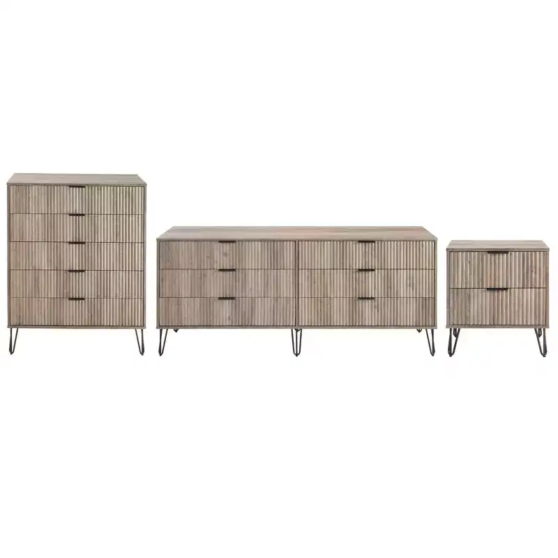 3-Piece Bedroom Set: 5-Drawer Dresser, 6-Drawer Dresser & Nightstand with Anti-Tip Hardware