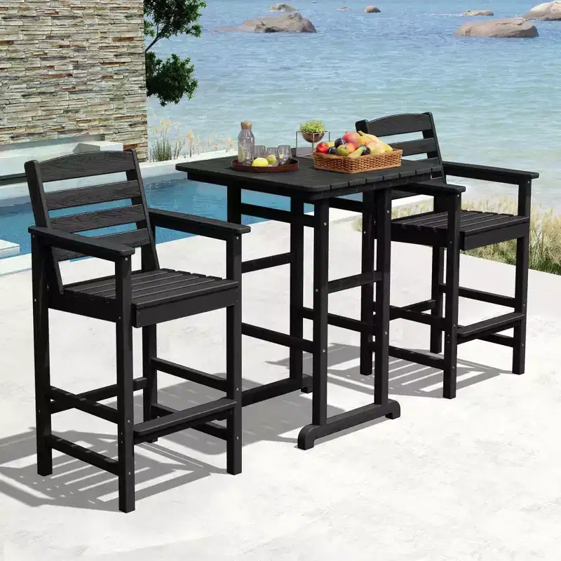 Hyleory 3-Piece HDPE Outdoor Patio Bar Set with Bar Stools