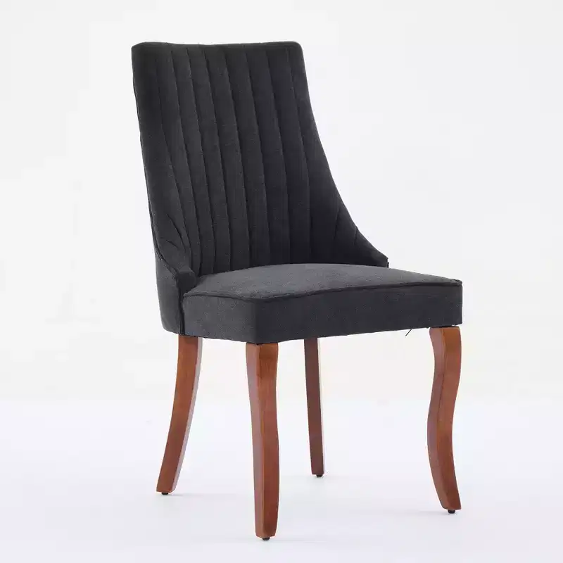 CLIHOME Set of 2 Rayon Cloth Flocking Linen Dining Chairs Channel Kitchen Dinner Chair Comfy Fabric Upholstered Accent Chair