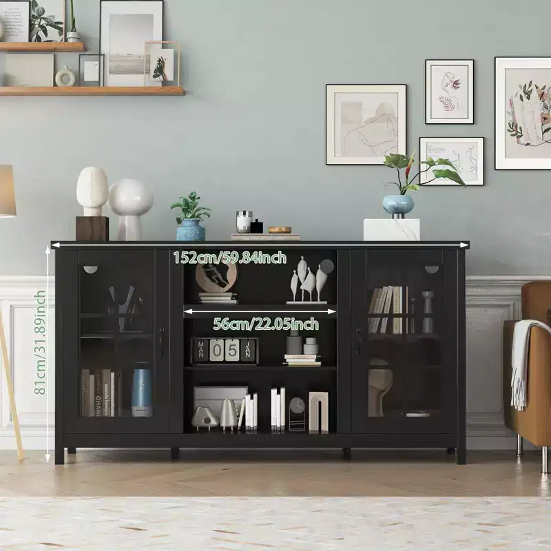 Wood TV Stand for 65 Inch, Modern TVs Entertainment Center with Storage Cabinets Media Console Table